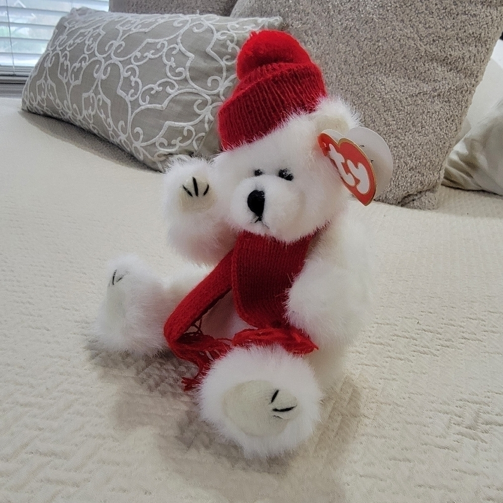 NEW Vintage TY Peppermint Polar Bear Winter Hat and Scarf